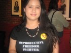 Jessica Yee, T-shirt reads "Reproductive Freedom Fighter"