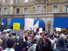 Protesters gather outside the Enbridgeannual general meeting. Photo by Jen Chow