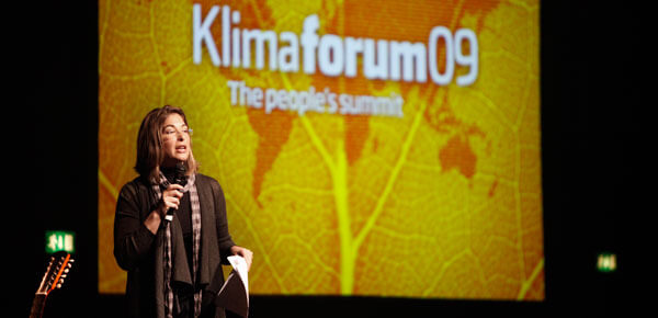 Naomi Klein giving the opening keynote at KlimaForum09, the alternative climate change conference underway in Copenhagen. Photo courtesy KlimaForum.