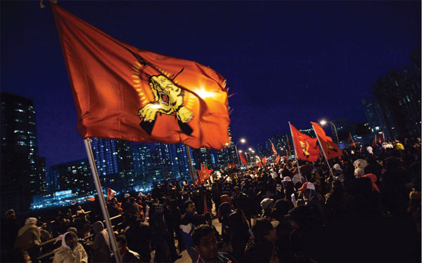 Supporters of the Tamil Tigers protest outside the U.S. Consulate in Toronto, spring 2009. Photo by Mark Blinch/Reuters.