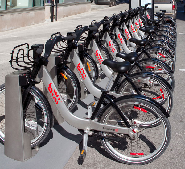 A Bixi bicycle stand in Montreal. Creative Commons photo by Flickr user pdbreen.