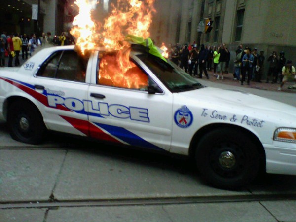 Toronto Police Cruiser on fire