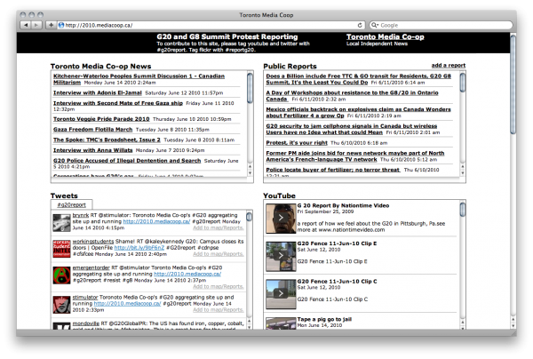 Screenshot of the Toronto Media Co-op G20 site.