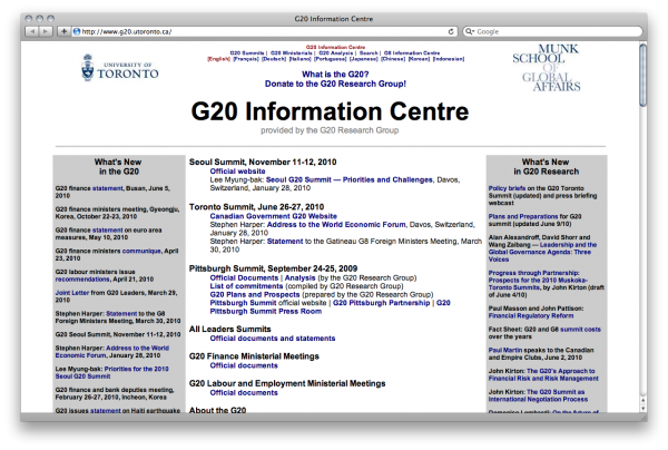 Screenshot of the G20 Information Centre's website