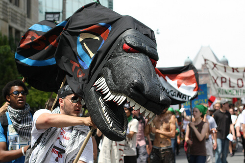 Angry black dragon puppet