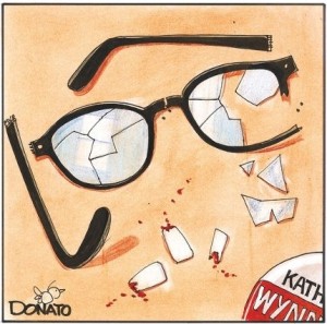 The Toronto Sun published this image by cartoonist Andy Donato, making light of violence against women while hiding behind "It's political satire" 