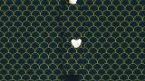 Illustration of a woman standing in front of a pattered, green and gold wall. She is wearing a dress with the same pattern and blending into the background.
