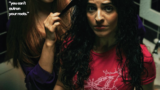 Image of a movie poster that depicts a girl with black hair staring into a camera while another girl plays with a strand of her hair.